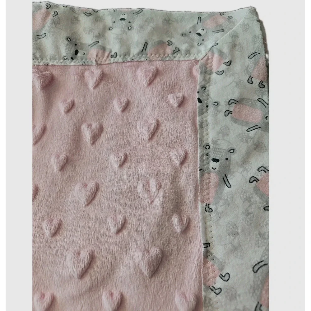 Baby Girl Blanket‎ Homemade Bears & Hearts 27 X 31 Soft Fleece
